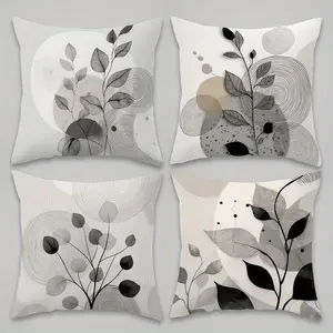 4pcs, Bohemia Themed Throw Pillow Cover, Leaf Pattern Design, Home Spring Décor Products, Suitable Living Room, Bedroom, Sofa and Bed Decoration, 2D Flat, Single Sided Printing, No Pillow Core