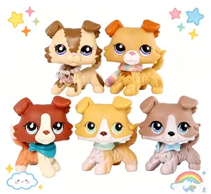 5PCS Mini Collie Dog Figurines Set - Collectible Puppy Action Figures with Accessories, Small Pet Toys for Kids, Cake Toppers & Pretend Play Gifts for Boys Girls Ages 4+