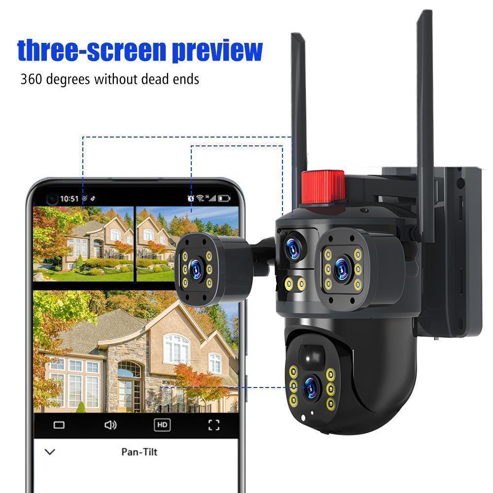 Triple-Lens Solar 360° Dome Camera, 360 Camoflauge Security Cameras Wireless Outdoor Solar Powered, Cameras for Home Security, 360 Pan & Tilt Surveillance Camera for Valentine’s Day Gift