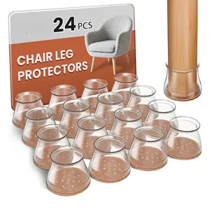 24PCS Chair Leg Floor Protectors Silicone Covers with Felt Pads, Furniture Leg Caps Anti Scratch Noise Reduction for Hardwood Floors Fit 1.3–2 Inch