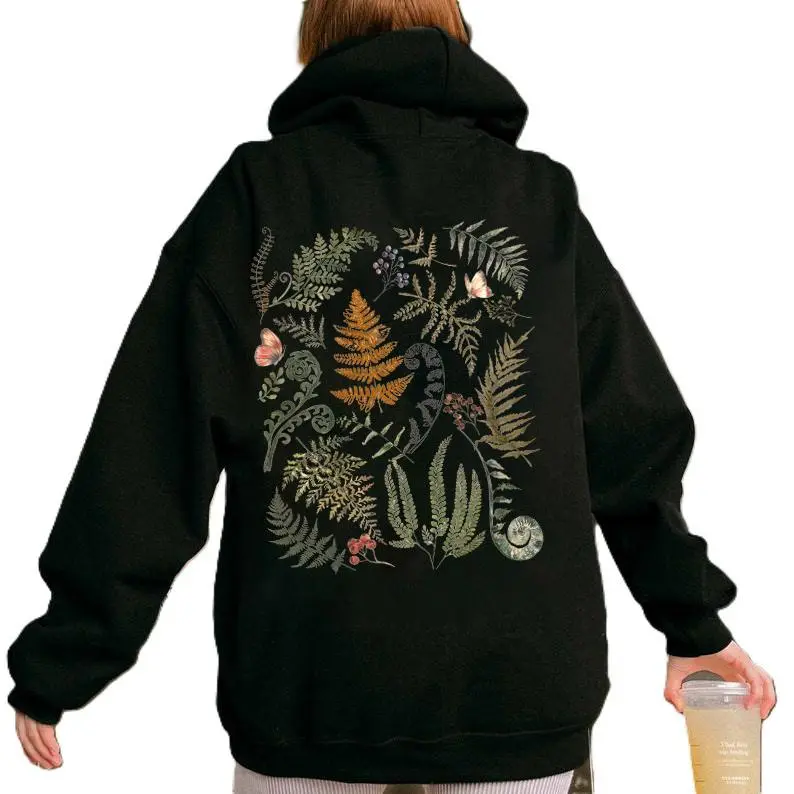 Fern Hoodie Wildflower Woodland Unisex Hoodie Nature Lover Gift Camping Botanical Pull Cotton Fabric Fit Soft Womenswear Adjustable