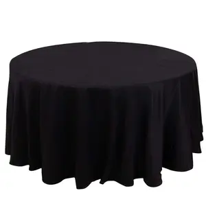 100% Cotton 120" Round Tablecloth Black Linen - Seamless, Soft & Breathable Table Cover