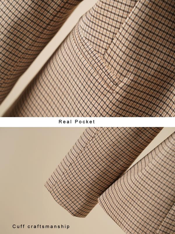 Women's Plaid Lapel Blazer Jacket, Spring & Fall Fashion Long Sleeve Office Wear, Casual Elegant Outerwear for Women, Business Attire Clothes