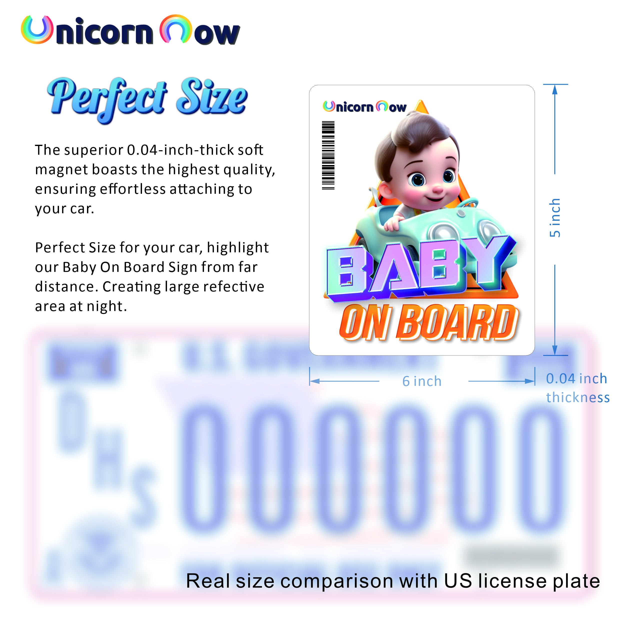 Baby on Board Cartoon Car Magnet, 6 * 5 inch, Gift Wraped, Add Safety and Style, Cute Design, Reflective, Weather-Resistant, Waterproof, Durable, Removable Car Accessory, Baby Boby.