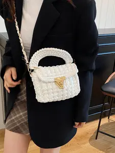 Trendy Mini Crochet Bag for Women, Candy Color Chain Crossbody Bag, Casual Daily Handbag