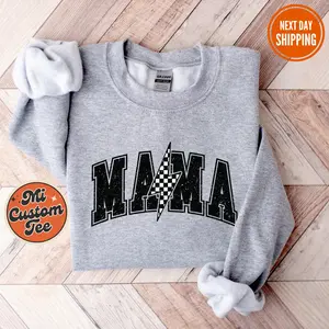 Checkered Mama Sweatshirt, Cute Retro Mom Crewneck, New Mom Gift, Pregnancy Announcement, Mothers Day Hoodie, Trendy Vintage Mom Sweater