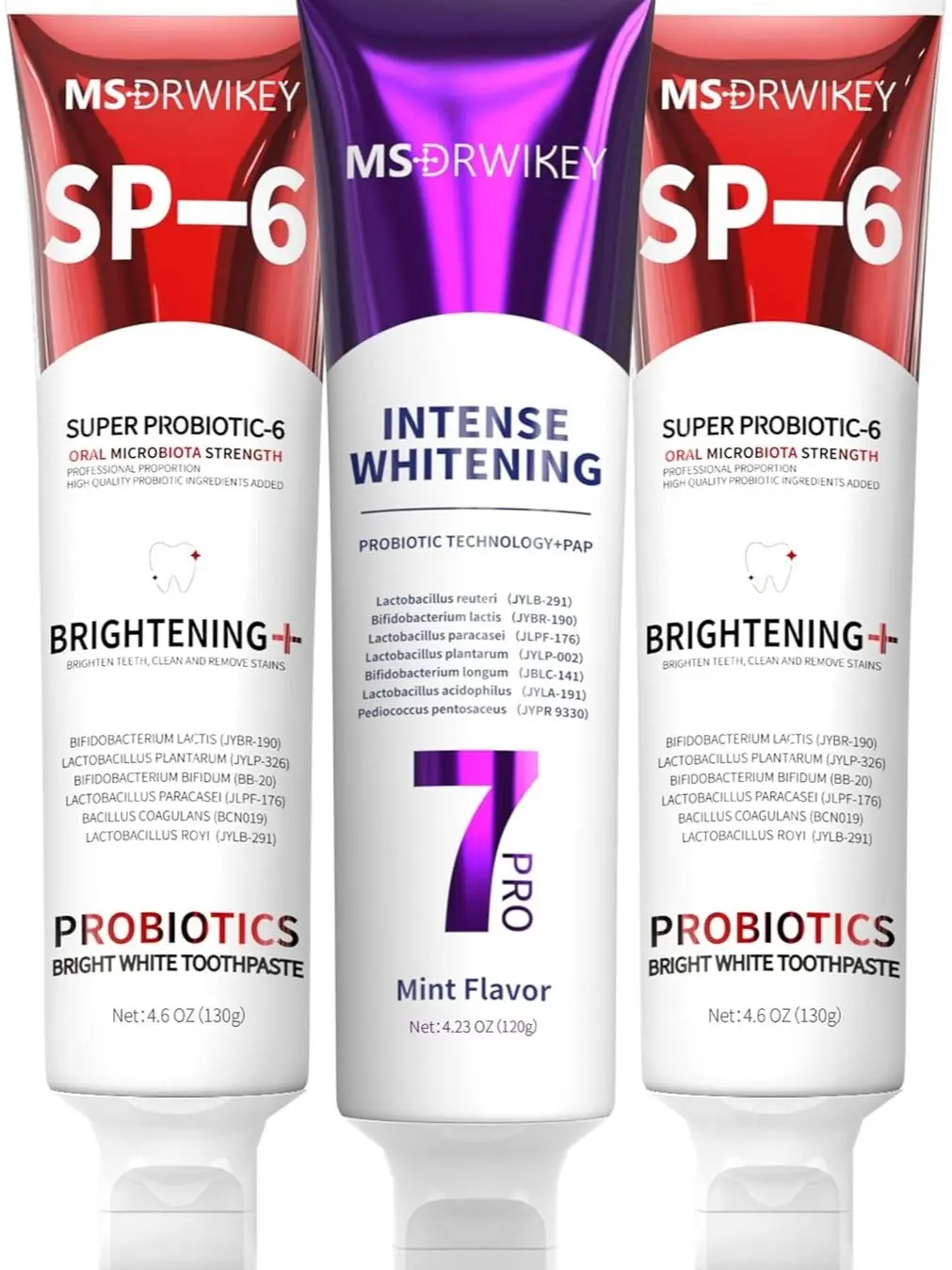 MSDRWIKEY SP-6 Whitening Toothpaste 2-Pack & Popping 7-Pro Whitening Toothpaste, 6 Probiotics, Enamel Safe, Fluoride-Free and Gum Health