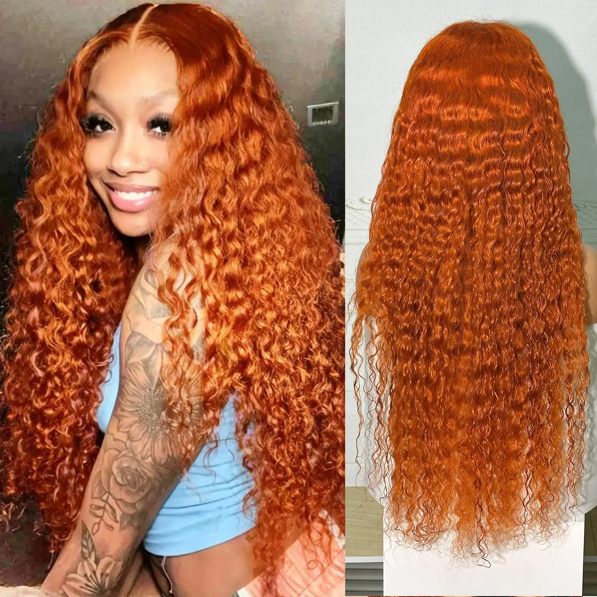 ROZILO 30 Inch 13x6 Orange Ginger Wig Human Hair 13x6 HD Deep Wave Lace Front Wigs Pre Plucked With Baby Hair Glueless Deep Curly Frontal Wig 350 Color SummerVibes