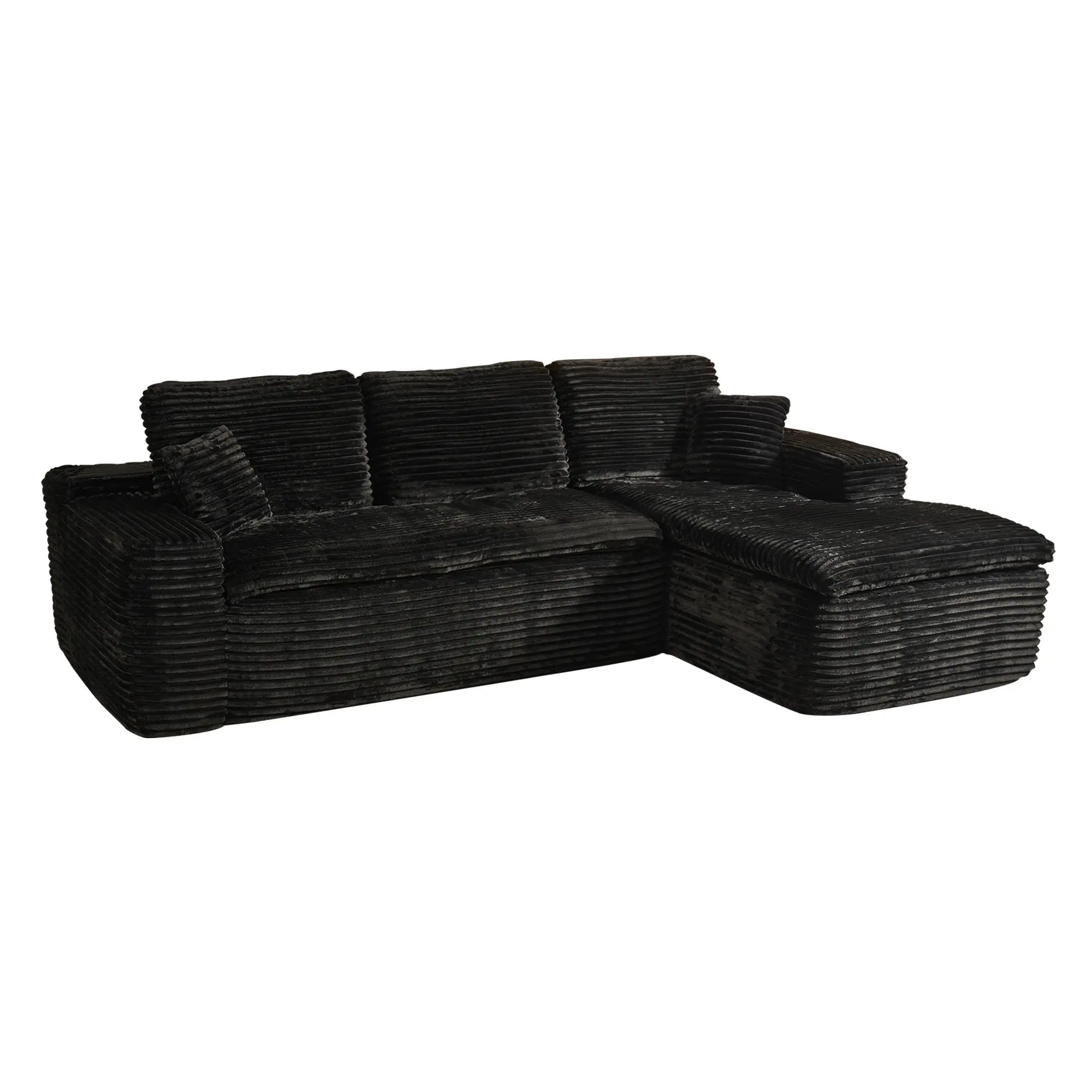 Black Plush Corduroy Right Chaise