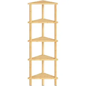 Corner Shelf Stand, 5-Tier Bamboo Corner Bookshelf, Plant Display Shelf, Corner Bookcase, Multipurpose Shelving Unit for Small Space, Living Room, Easy Assembly, Natural