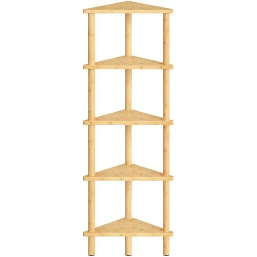 Corner Shelf Stand, 5-Tier Bamboo Corner Bookshelf, Plant Display Shelf, Corner Bookcase, Multipurpose Shelving Unit for Small Space, Living Room, Easy Assembly, Natural
