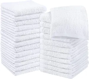 [Limited Time-Deal]Cotton Washcloths Set - 100% Ring Spun Cotton, Premium Quality Flannel Face Cloths, 24 Pack, White,