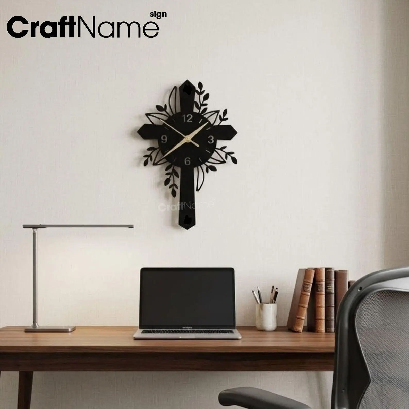 CraftNameSign Metal Cross Wall Clock | Contemporary Christian Home Decor | Religious Faith Wall Art | Modern Living Room Clock | Christian Housewarming Gift