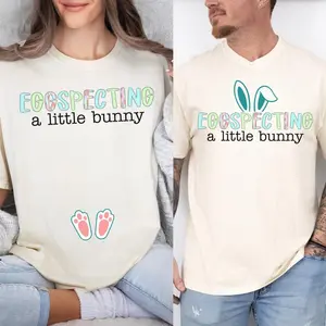 Comfort Colors Easter Pregnancy Reveal T-Shirt, Mom to Be Dad to Be Shirt, Funny We're Eggspecting Tee, Matching Couple Easter Day, Cute Easter Bunny Gift
