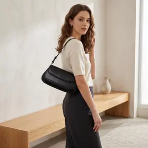 Women's Minimalist Faux Leather Shoulder Bag Sleek Underarm Purse with Adjustable Strap