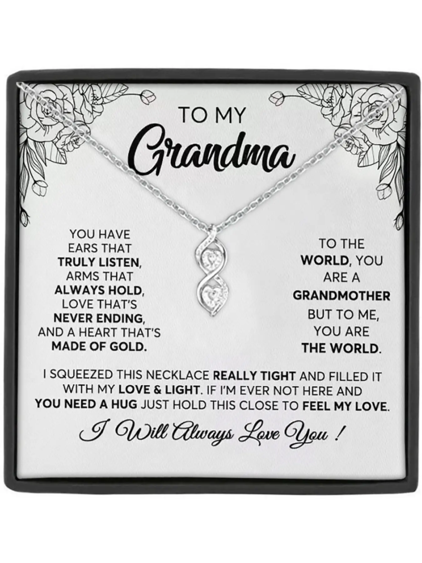 To My Grandma Double Zircon Heart Design Pendant Jewelry Necklace with Card and Box Packaging, Elegant Heart Shaped Necklace, Sentimental Necklaces, Ideal Gift for Mother's Day, Birthday & Christmas