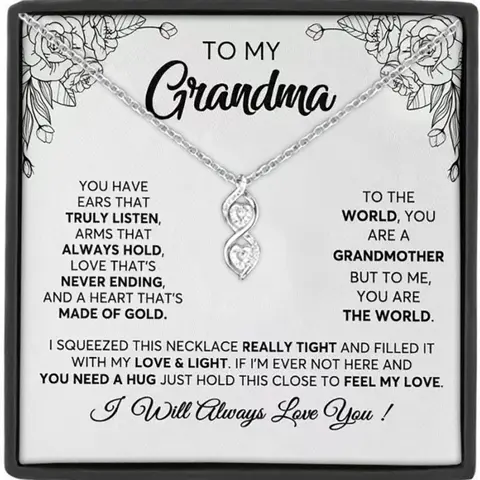 To My Grandma Double Zircon Heart Design Pendant Jewelry Necklace with Card and Box Packaging, Elegant Heart Shaped Necklace, Sentimental Necklaces, Ideal Gift for Mother's Day, Birthday & Christmas