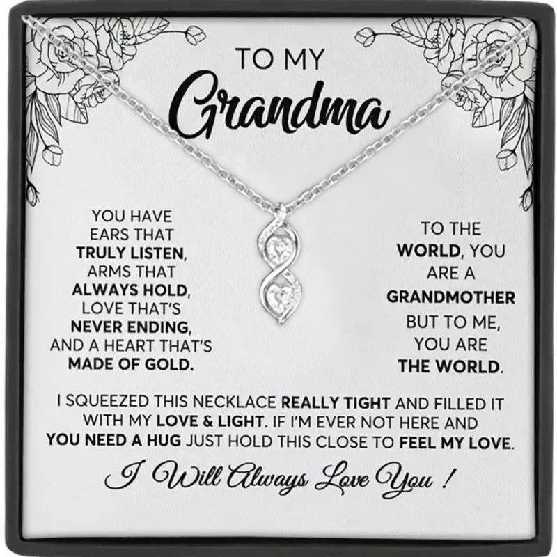 To My Grandma Double Zircon Heart Design Pendant Jewelry Necklace with Card and Box Packaging, Elegant Heart Shaped Necklace, Sentimental Necklaces, Ideal Gift for Mother's Day, Birthday & Christmas