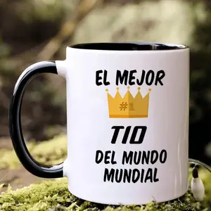 1piece El Mejor Tio del Mundo Funny Ceramic Coffee Mug with Crown Design - 11oz Humorous Gift for Uncle, Black & White Birthday or Wedding Present, Coffee Bar Accessories, Coffee Gifts, Playful Text Design,Highquality Finish, Office Humor