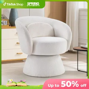EBELLO Cloud-Like Soft Swivel Accent Chair - Modern U-Shaped Design with Lumbar Pillow, 360° Rotation, Beige for Living Room, Bedroom & Office