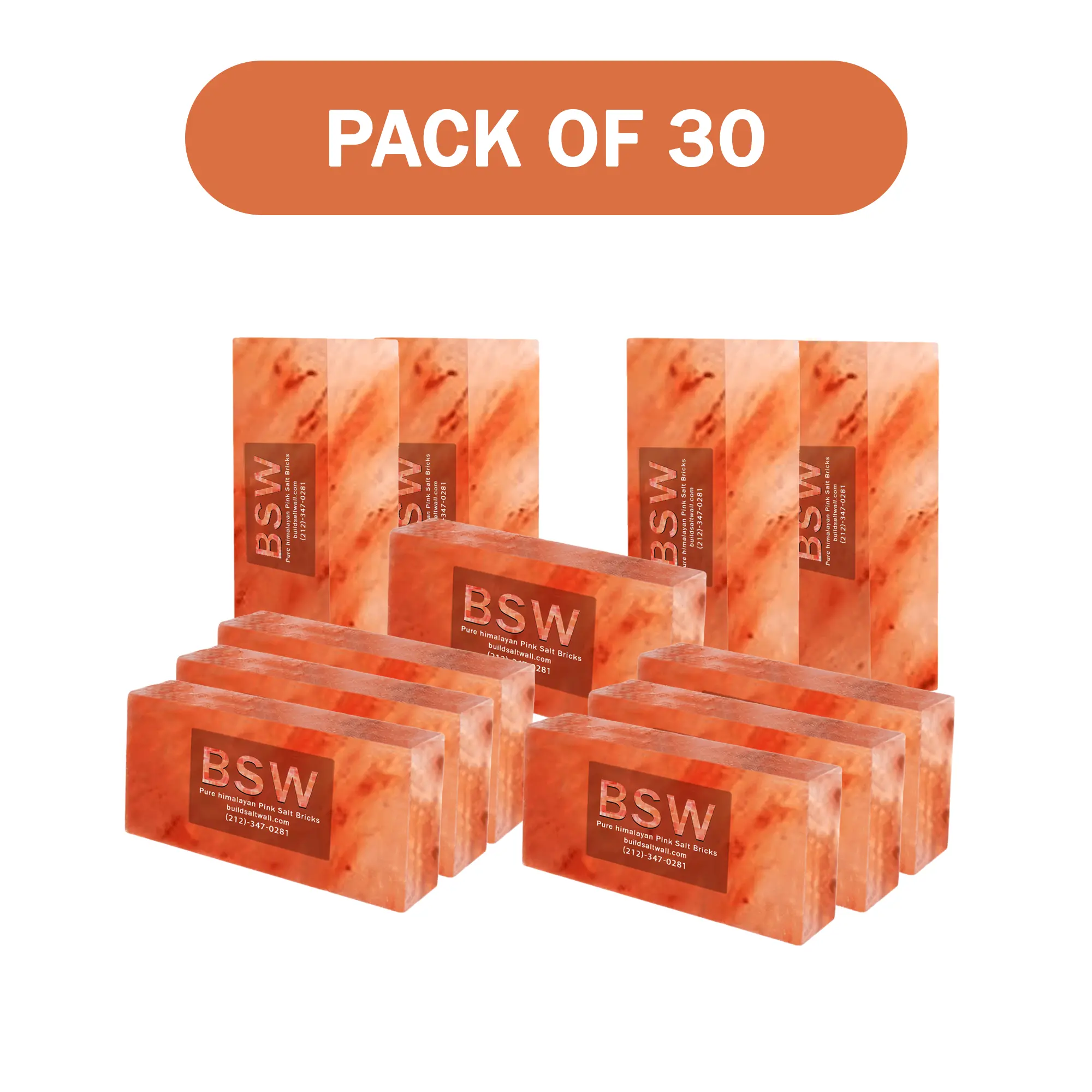 Himalayan Pink Salt Bricks 8" x 4" x 2" - Pack of 30 - Free Shipping