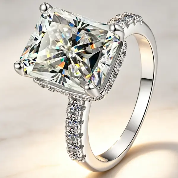 S925 Sterling Silver Solitaire Band with 3-5 Carat VVS1 Certified Stone Elegant Everyday Moissanite Ring for Women, Gold Plated  Elegant Everyday Ring, Fine Moissanite Rings-158, Band Ring Wedding Promise Rings Engagement Rings