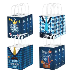 Happy Father’s Day Gift Bags – 12PCS Blue Paper Candy Bags with Handles