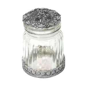 Floral Ridged Glass Button Jar