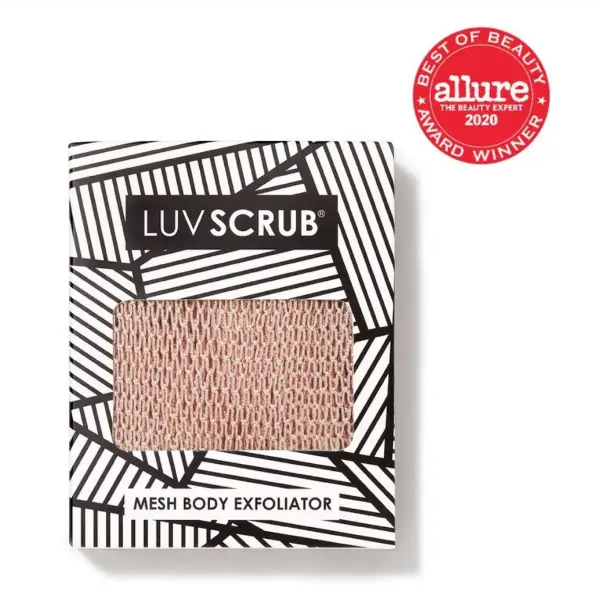 LUV SCRUB PEACHES+CRÈME - Authentic African Exfoliating Mesh Sponge,Ghana Loofah Washcloth Scrubber for Smooth Skin, Body Exfoliator Korean Scrub for Bathroom, Estheticians, Waxing salons, Spa, Gym, Gift for Girlfriend, Allure Best of Beauty Award Winner