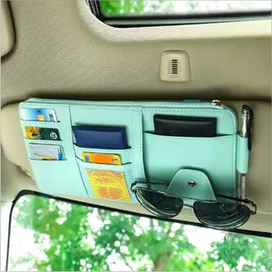 Car Sun Visor Organizer - Auto Interior Accessories with Pocket Organizers, Registration & Document Holder, Storage Pouch, Blue