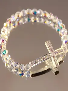 Multicolor Cross Bracelet for Women, Colorful Crystal Rhinestone Horizontal Cross Charm Bracelets, Spiritual Religious Prayer Jewelry, Elegant Sunday Church Gift, 1PC