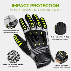 Anti-Cut &Impact Reducing Work Gloves for Men- ANSI Cut Level A5 with TPR Knuckle Guards & Shock Absorption, Nitrile Coated Palm for Maximum Grip, Heavy Duty for Construction, Warehouse, Auto Repair