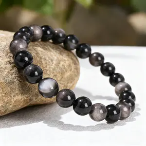 Premium Gemstone Bracelet For Men 8MM Natural Stone Stretch Adjustable Black Crystal Beaded Bracelet for Men Women Jewelry Gifts