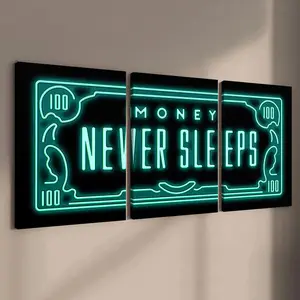 Neon Canvas Poster, 3 Counts Wooden Framed Canvas, Fun Neon Design Poster, Modern Art Wall Decoration, Perfect Living Room Decor