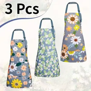 A set of 3 Waterproof Bib Apron with Pockets Adjustable Cooking Aprons  for Kitchen Cooking Baking Gardening Household Cleaning Supplies - Tools & Hardware.