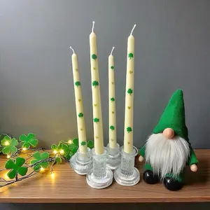 Set of Shamrock Taper Candles, Hand Painted Clover Candles, Lucky Shamrock St. Patrick's Day Desing, St. Patrick's Day Taper