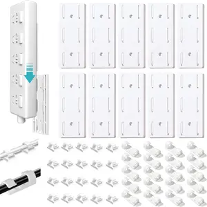 Adhesive Punch-Free Socket Holder, 10 count Power Stirp Holder and 40 count  Clips Kit, Self-Adhesive Power Strip Holder Wall Mount-Space-Saving and Easy to Install