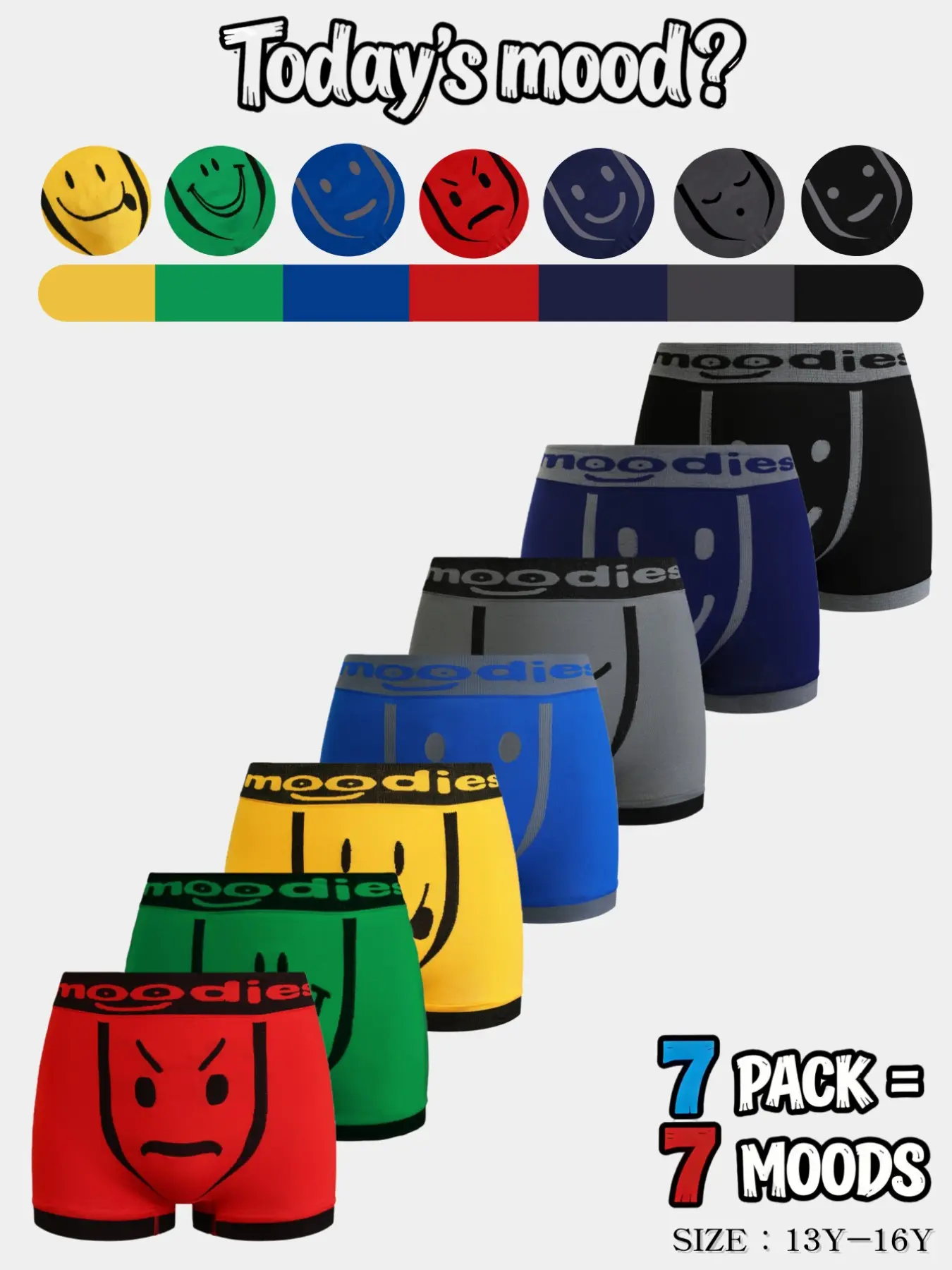 Boys' Fun Emoji Elastic Boxers Casual Youth Underwear Under Clothing 5/7/10 Pack, Seamless Design for Comfort, Breathable Fit for Ages 13-16, Perfect for Everyday Use