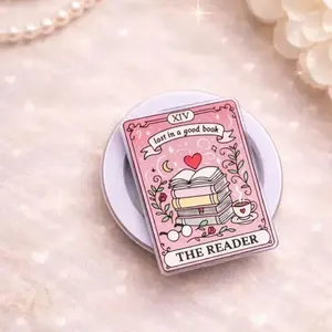 The Reader Tarot Card MagSafe Phone Grip, Pink Bookish Aesthetic Pop Socket, Lost in a Good Book Kindle Holder, Cute Reader Gift Magnetic Stand