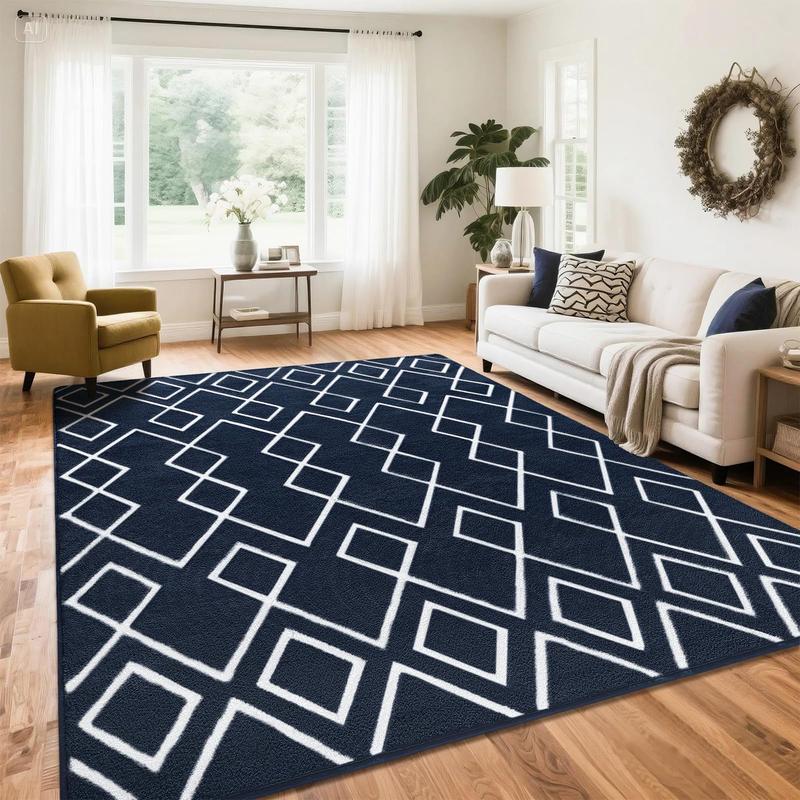 7x10 Soft Area Rug for Bedroom, Moroccan Style Rugs for Living Room, Geometric Non-Slip Carpet with Memory Foam for Bedside Office Dorm Hallway,Black, Navy Blue, Grey, Brown, Purple, Grey, 4x6, 5x7, 6x9, 7x10 Feet rugs living room