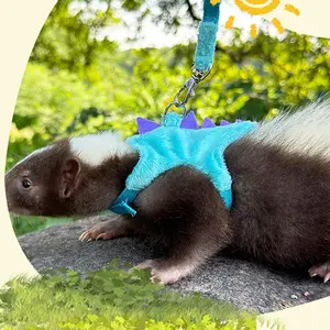 Dinosaur Shaped Ferret Harness and Leash Set Small Animals Vest Harness with Safe Bell Walking Clothes for Small Pets Like Baby Rabbit Guinea pig Teacup Chihuahua Mouse (Blue Dinosaur)