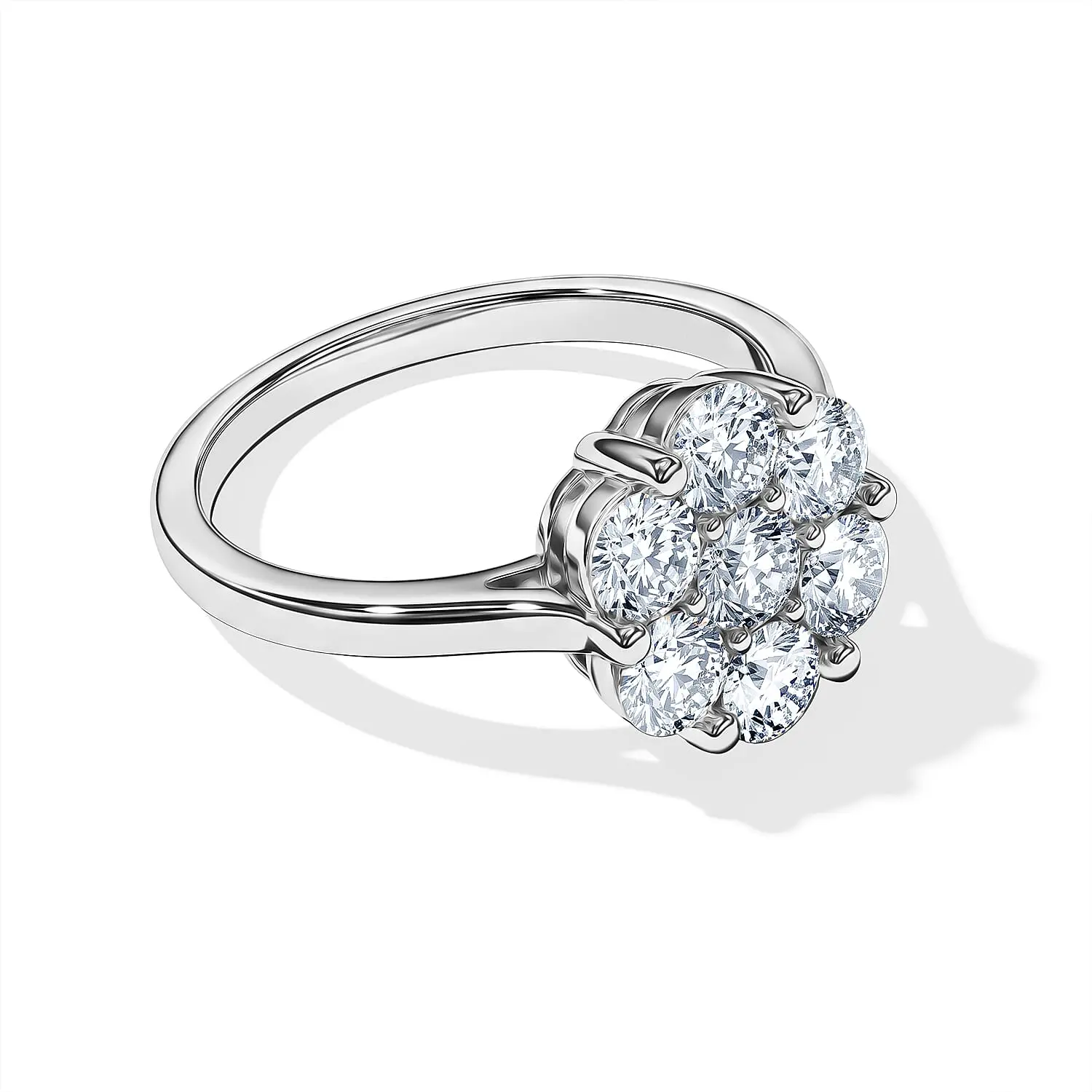 D'Joy Moissanite Floral Radiance Ring in Rhodium Over Sterling Silver (Size 10.0) (Ships in 5-7 Days) 1.15 ctw