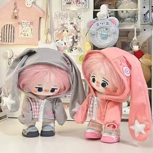 20cm Doll Clothes Cartoon Rabbit Ear Pink Grey Doll Rabbit Ear Coat Playing House Photo Props Mini Sweatshirt Jacket Toy