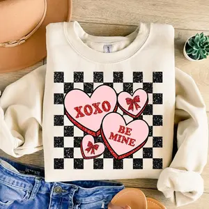 [Sale off up to 50%] Not Glitter Valentines Sweatshirt, Retro Valentines, Heart Candy, Valentines Coquette, Checkered Valentines, Love, XOXO, streetwear graphic tee