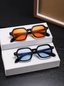 Men's Retro Square Sunglasses Set, Frame with Blue Gradient Lenses, UV Protection, Casual Street Style, All Seasons