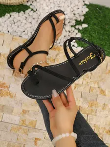 Simple Toe-Post Flat Sandals, Open-Toe Ankle Strap Casual Summer Shoes for Women, Comfortable and Stylish Footwear