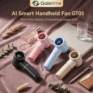 Portable Handheld Fan Galetime GT05 with Time Display - USB-C Rechargeable 5000mAh Battery, 3 Speed Quiet Personal Fan for Travel, Office, Outdoor, Desk Use -
