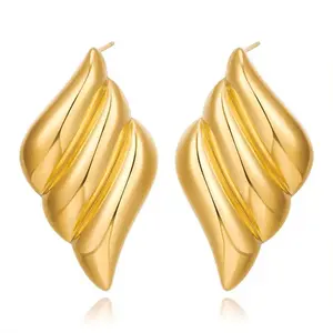Golden Wave 18k Gold Plated Earring - Hypoallergenic Tarnish Free Waterproof Earrings for Women