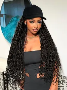28/30 Inch Long Braided Hair Wigs with Baseball Cap, Gorgeous Fluffy Curly Wigs for Women, Synthetic Full Machine Made Wigs for Party, Daily Use