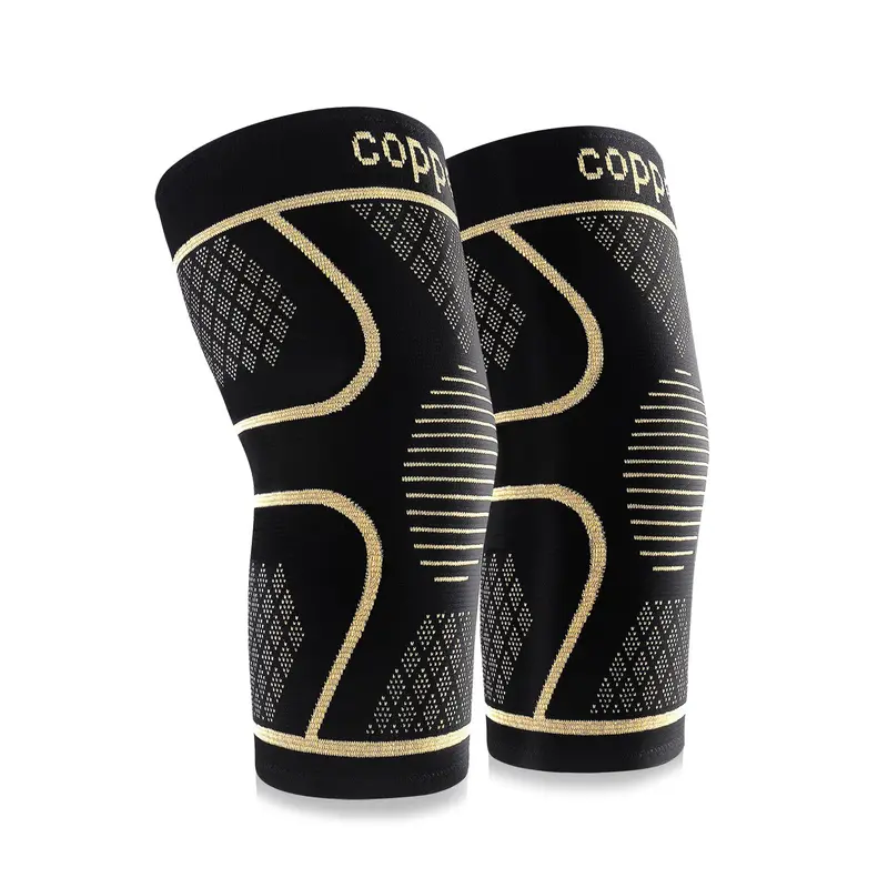 Unisex Copper Knee Sleeves 2-Pack - Pull On Non-Slip Elastic Compression Fitness Gear with Copper Design, Joint Support, Joint Pain Relief for Arthritis, ACL, Meniscus Tear, Ideal for Running, Weightlifting